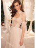 Strapless Beaded Lace Tulle Wedding Dress With Detachable Cape